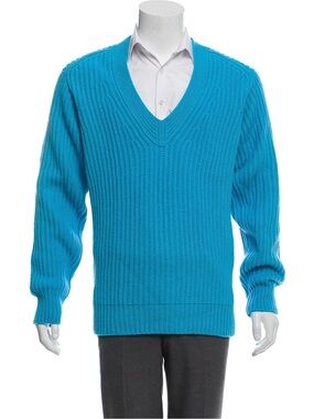 Tom ford / SMALL V-Neck Chunky Knit Sweater - Turquoise oversized fitQ